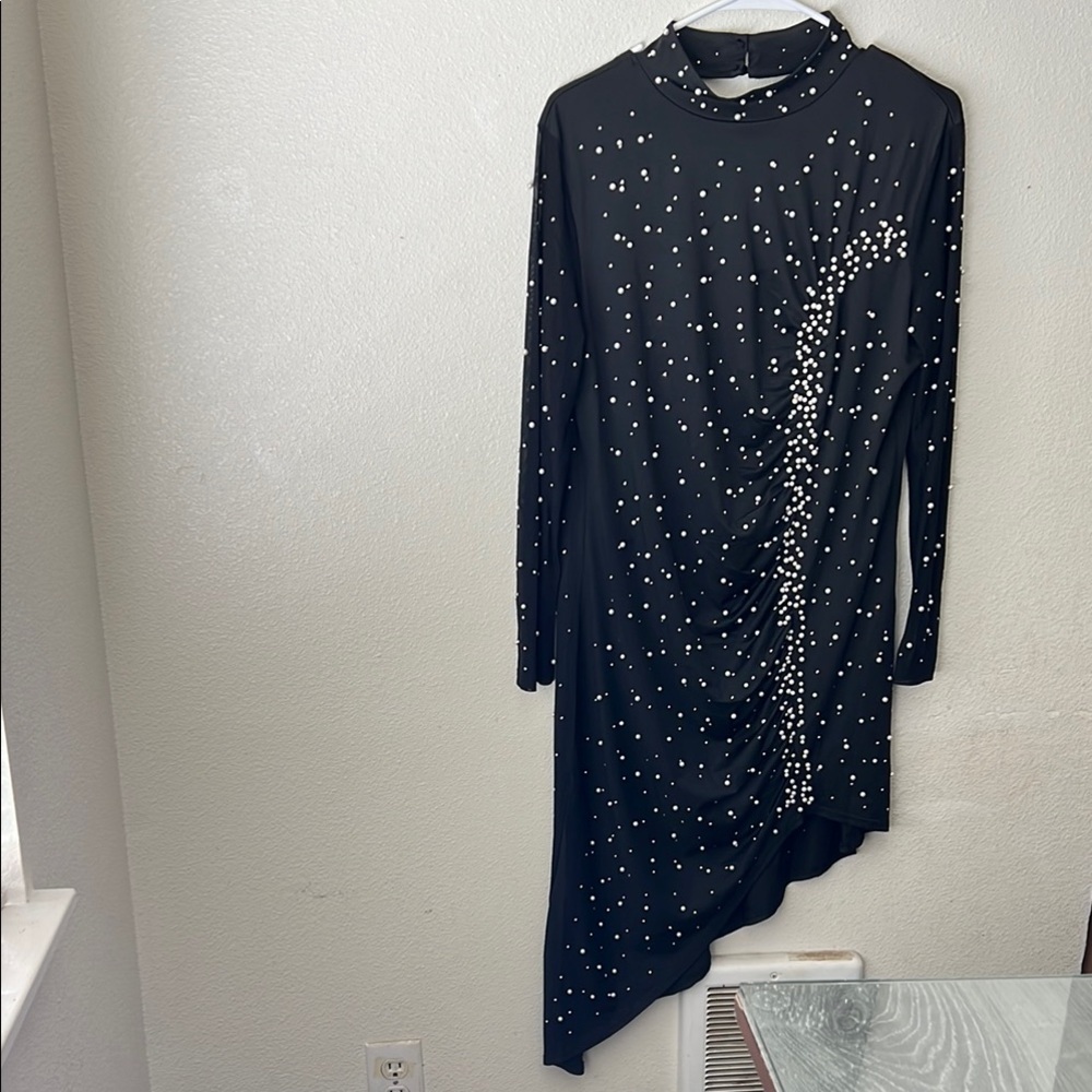 Elegant Black Dress with Pearl Accents
